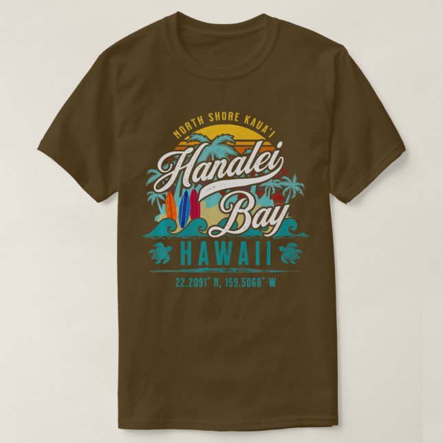 Hanalei Bay North Shore Kauai Hawaii Retro Sun Sur T Shirt (Design framsida)