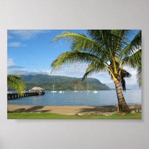 Hanalei fjärd och pir Kauai, Hawaii Poster