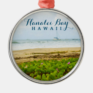 Hanalei fjärdKauai Hawaii strand & fartyg Julgransprydnad Metall
