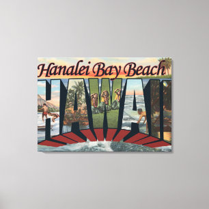 Hanalei fjärdstrand, Hawaii - stora brevplatser Canvastryck