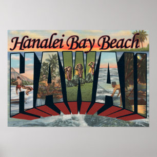 Hanalei fjärdstrand, Hawaii - stora brevplatser Poster