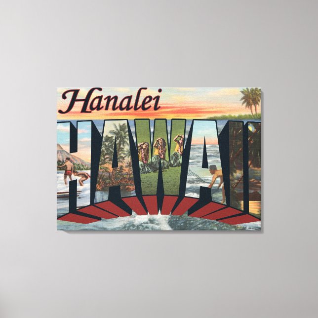 Hanalei, Hawaii - Stora Brev Scenes Canvastryck (Framsida)