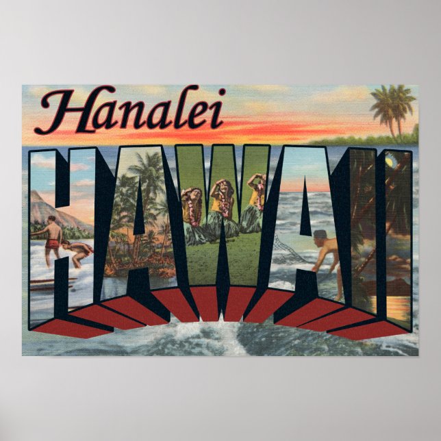 Hanalei, Hawaii - Stora Brev Scenes Poster (Framsidan)