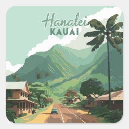 Hanalei Kauai Hawaii Bay Mountains Grönt Fyrkantigt Klistermärke