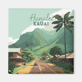 Hanalei Kauai Hawaii Bay Mountains Grönt Magnet