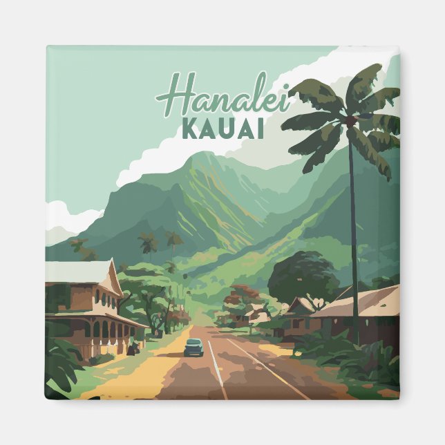 Hanalei Kauai Hawaii Bay Mountains Grönt Magnet (Framsidan)