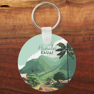 Hanalei Kauai Hawaii Bay Mountains Grönt Nyckelring
