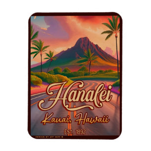Hanalei Kauai Hawaii Retro Volcano Road 1950 Magnet