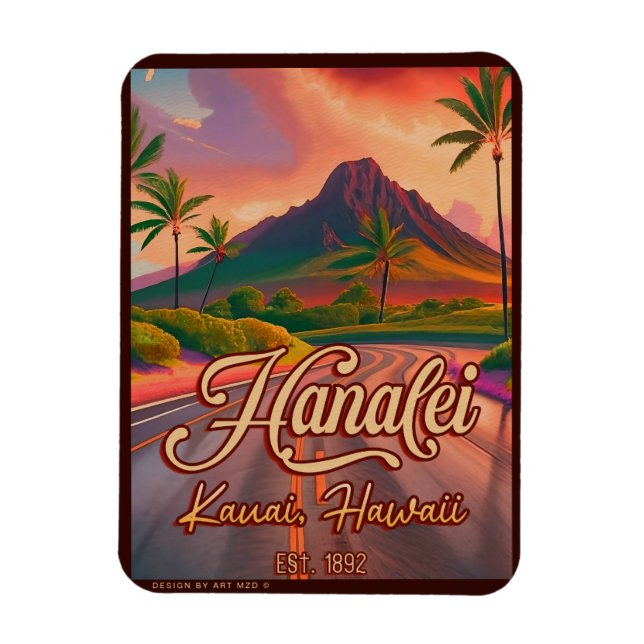 Hanalei Kauai Hawaii Retro Volcano Road 1950 Magnet (Vertikal)