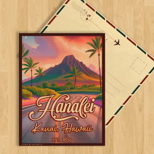 Hanalei Kauai Hawaii Retro Vulkan Road 1950-talet Vykort