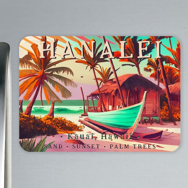 Hanalei Kauai Hawaii tropiska solnedgång handflata Magnet (Skapare uppladdad)