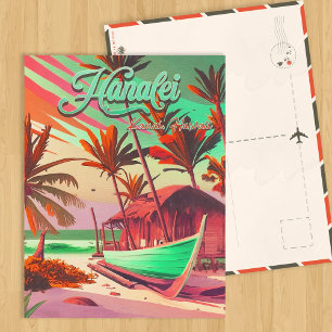 Hanalei Kauai Hawaii tropiska solnedgång handflata Vykort
