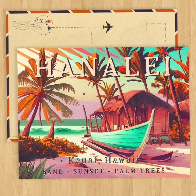 Hanalei Kauai Hawaii tropiska solnedgång handflata Vykort (Skapare uppladdad)
