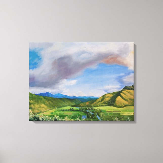 Hanalei Valley Hawaii Oljemålning Canvastryck (Framsida)