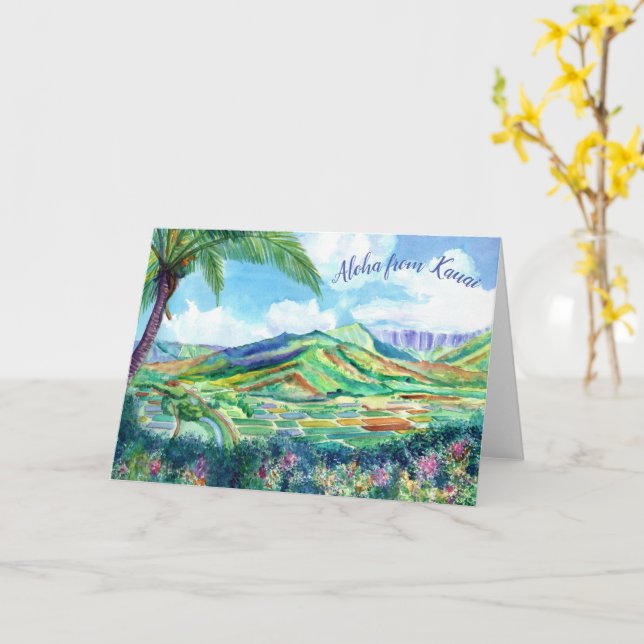 Hanalei Valley Kauai Greeting Card Kort (Gul blomma)