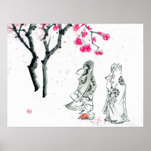 Hanami  Titta på sakurablommor blomma Poster
