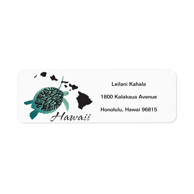 Hanauma Bay Hawaii Turtle Returadress Etikett (Framsidan)