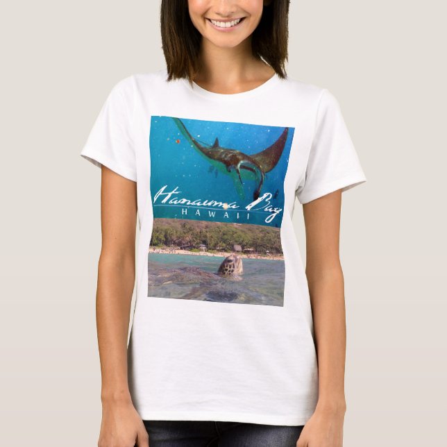 Hanauma Bay Oahu Hawaii Manta Ray och Turtle T Shirt (Framsida)