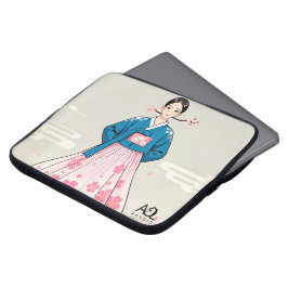 Hanbok Woman med Blue Top och Cherry Blommar Moti Laptop Fodral