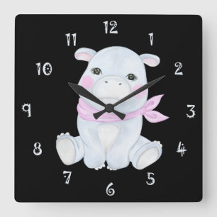 Hancy the Hippo Wall Clock Fyrkantig Klocka