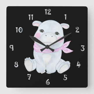 Hancy the Hippo Wall Clock Fyrkantig Klocka
