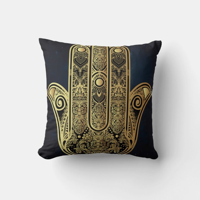 Hand av Fatima,skyddssymbol,Hamsa,guld på Kudde (Framsida)