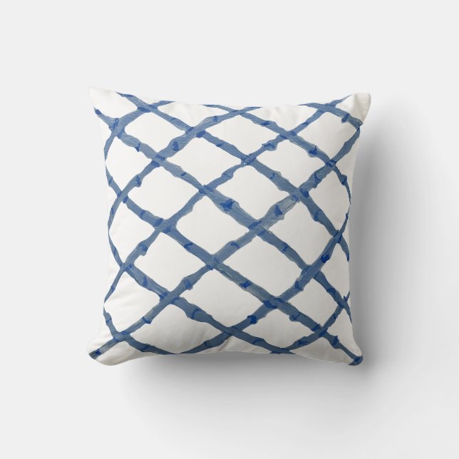 Hand Blue Chinoiserie Fretwork Pillow Dekorativ ku Kudde (Framsida)