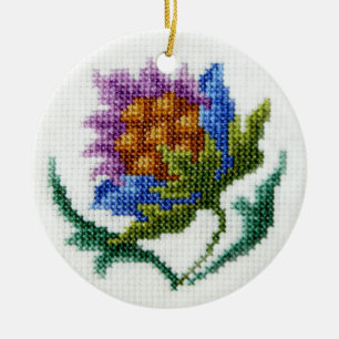 Hand broderade den ljusa blomman julgransprydnad keramik