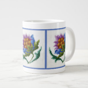 Hand broderade den ljusa blomman jumbo mugg