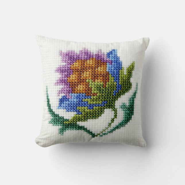 Hand broderade den ljusa blomman kudde (Framsida)