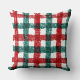 Hand-Brushed Christmas Pillow in Red & Green Kudde