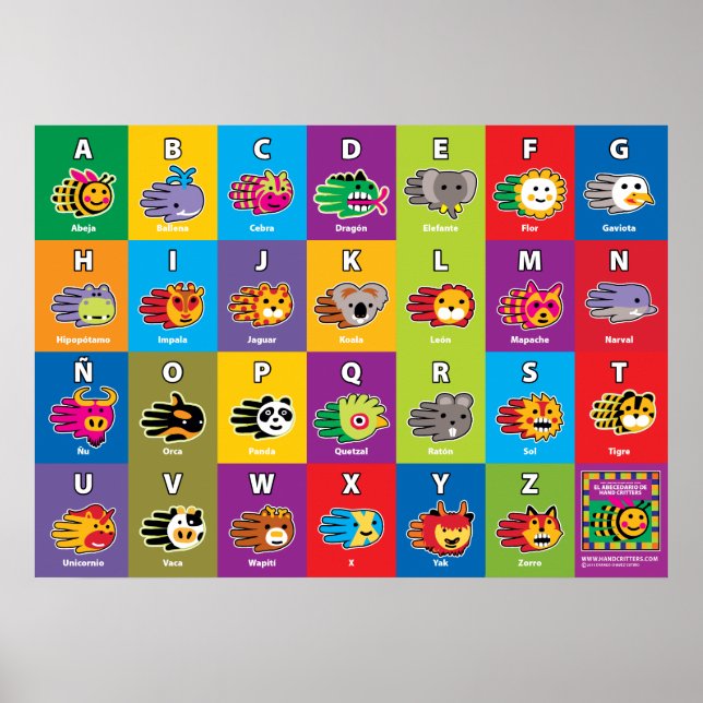 Hand Critter Spain ABC Alphabet för barn Poster (Framsidan)