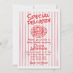 Hand Dagen Rosa Pizza Specialleverans Baby Shower Inbjudningar
