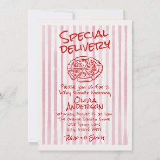 Hand Dagen Rosa Pizza Specialleverans Baby Shower Inbjudningar
