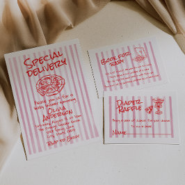 Hand Dawn Rosa Pizza Speciell Delivery Baby Shower Inbjudningar