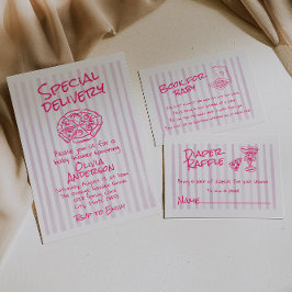 Hand Dawn Rosa Pizza Speciell Delivery Baby Shower Inbjudningar