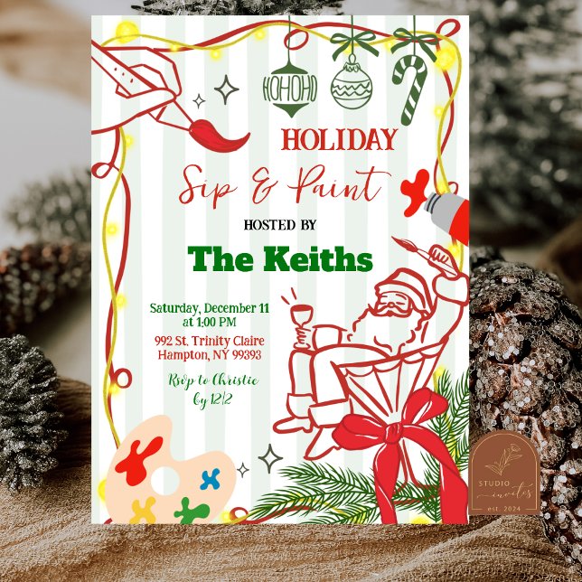 Hand Doodle Christmas Holiday Paint and Sip  Invit Inbjudningar (Skapare uppladdad)