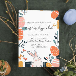 Hand Draw Cute Bunny och ägg Påskägg Hunt Inbjudningar