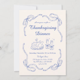Hand Draw Doodle Whimsical Bow Thanksgiving Middag Inbjudningar