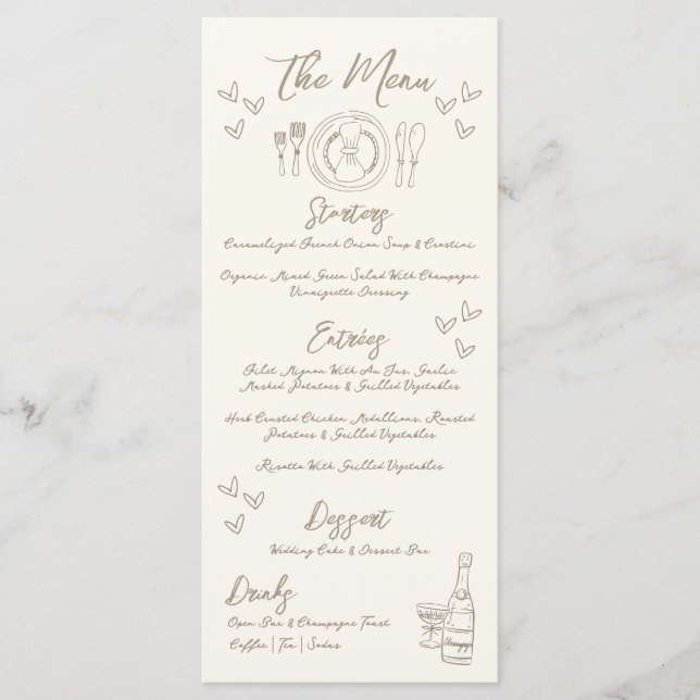 Hand Draw Quirky Whimsical Wedding Meny (Framsida)