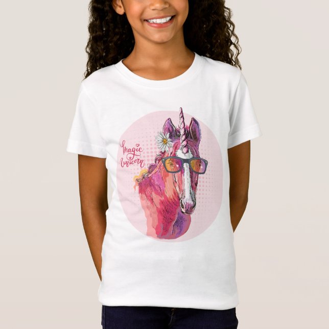 Hand drawing pink Unicorn T Shirt (Framsida)