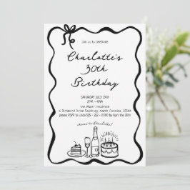 Hand Drawn 30th Birthday Invitation Inbjudningar
