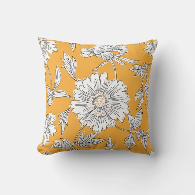 Hand drawn abstract garden flowers. Contour drawin Kudde (Framsida)