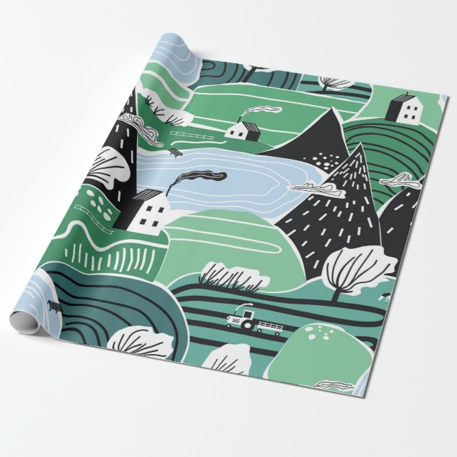 Hand drawn abstract scandinavian graphic illustrat presentpapper (Utrullad)