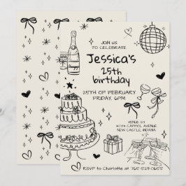 Hand Drawn Adult Handwritten Scribble Birthday  Inbjudningar