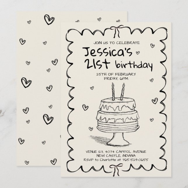 Hand Drawn Adult Scribble Birthday  Inbjudningar (Fram/baksida)