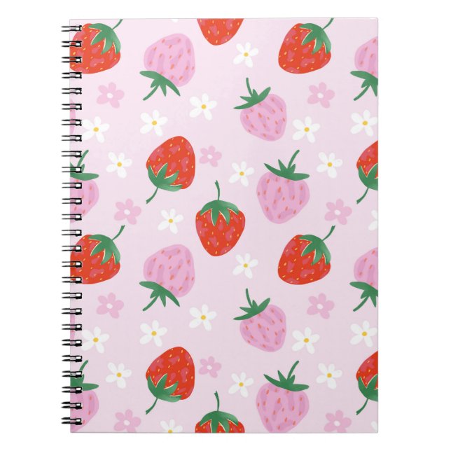 Hand-Drawn Aesthetic Strawberry Seamless Pattern Anteckningsbok (Framsidan)