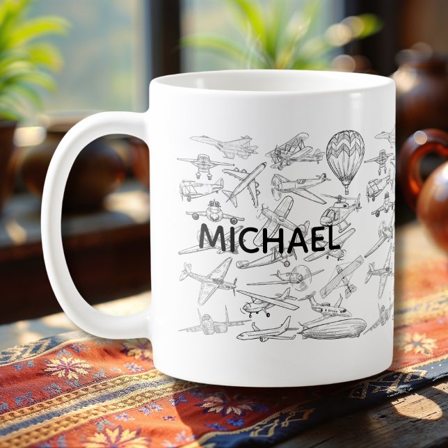 Hand drawn Airplanes Aviation Pilot Aviator Fun Kaffemugg (Skapare uppladdad)