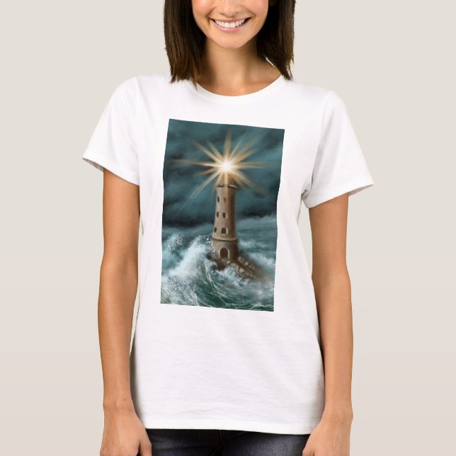 hand drawn and painted light house by the sea t shirt (Framsida)