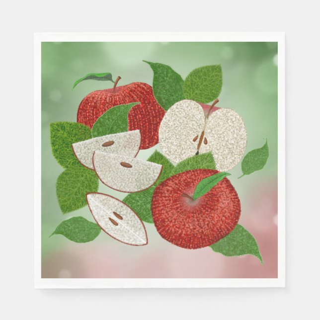 Hand-Drawn Apple Napkins – Rustic Charm Tableware Pappersservett (Framsidan)